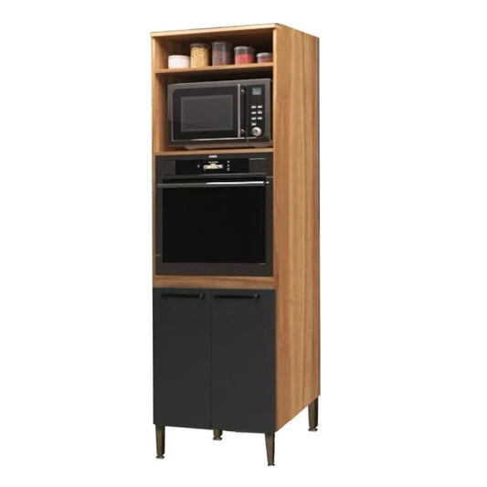 Torre Mueble De Cocina Para Horno De Empotrar Y Microondas Color Nogal / Grafito