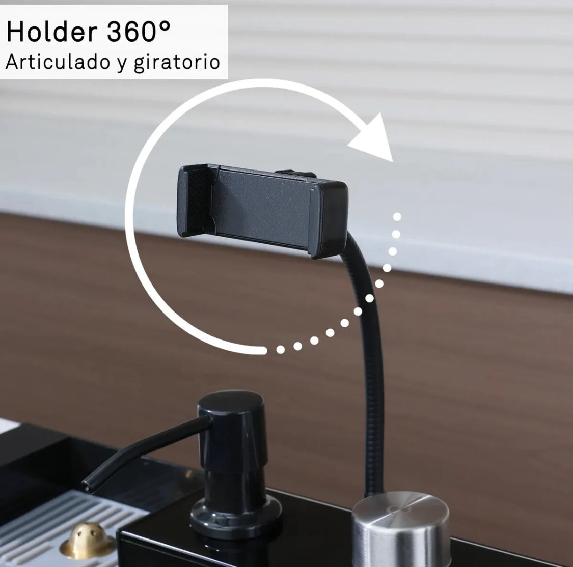 Bacha De Cocina Inteligente Acero Inox Griferia Portacelular Nano Black