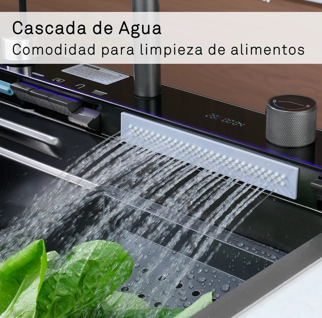 Bacha De Cocina Inteligente Acero Inox Griferia Portacelular Nano Black