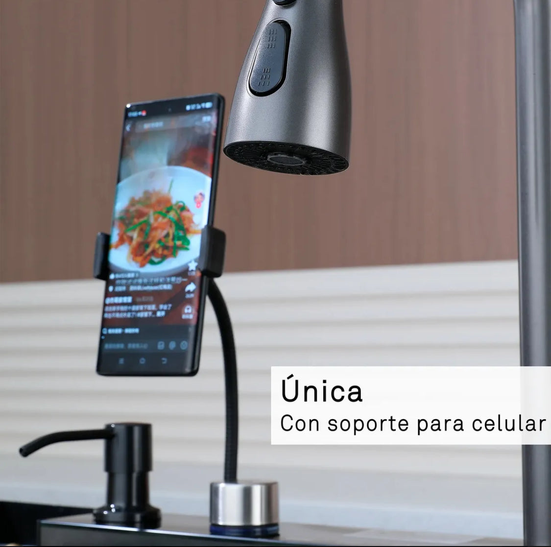 Bacha De Cocina Inteligente Acero Inox Griferia Portacelular Nano Black
