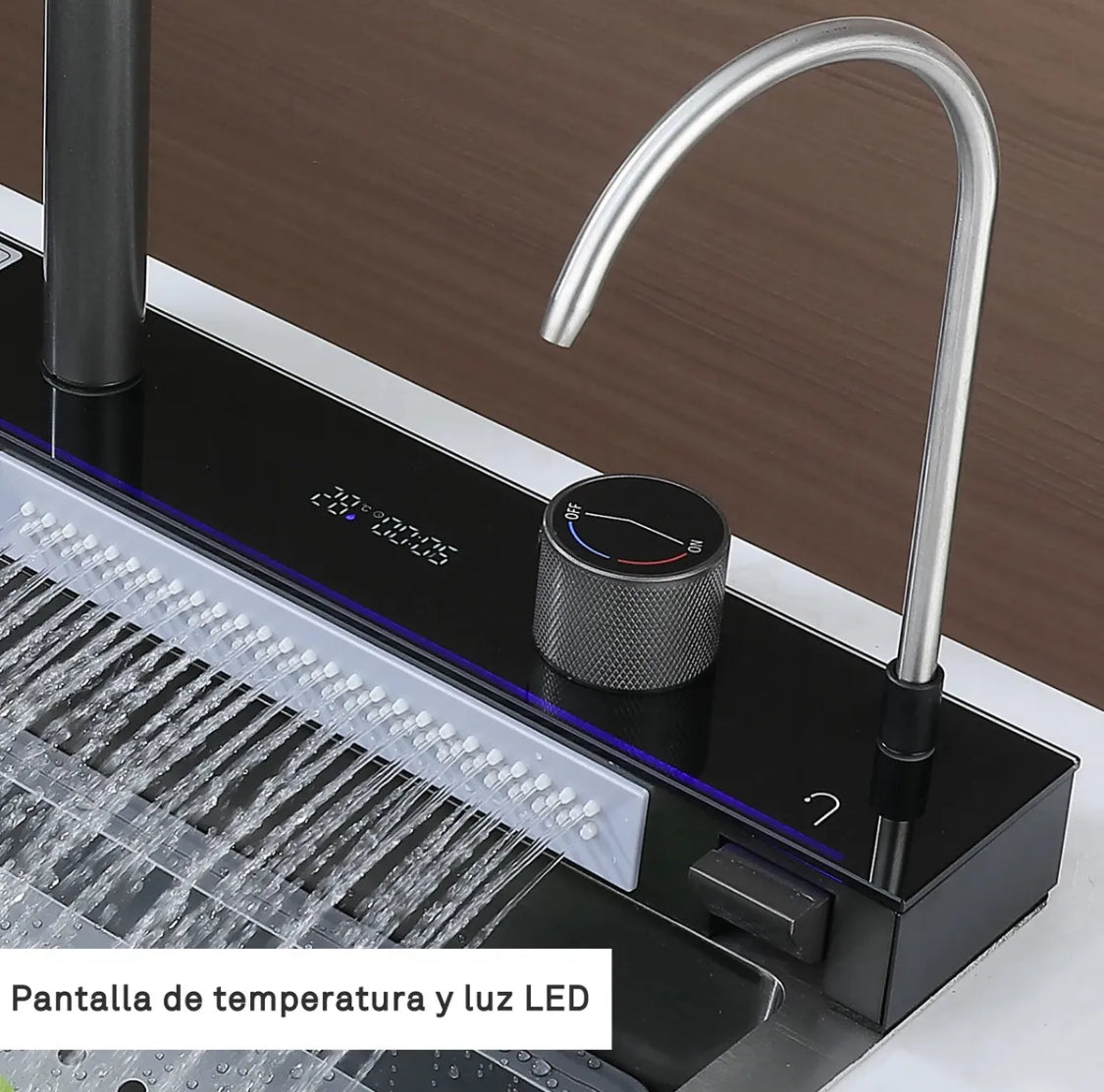 Bacha De Cocina Inteligente Acero Inox Griferia Portacelular Nano Black