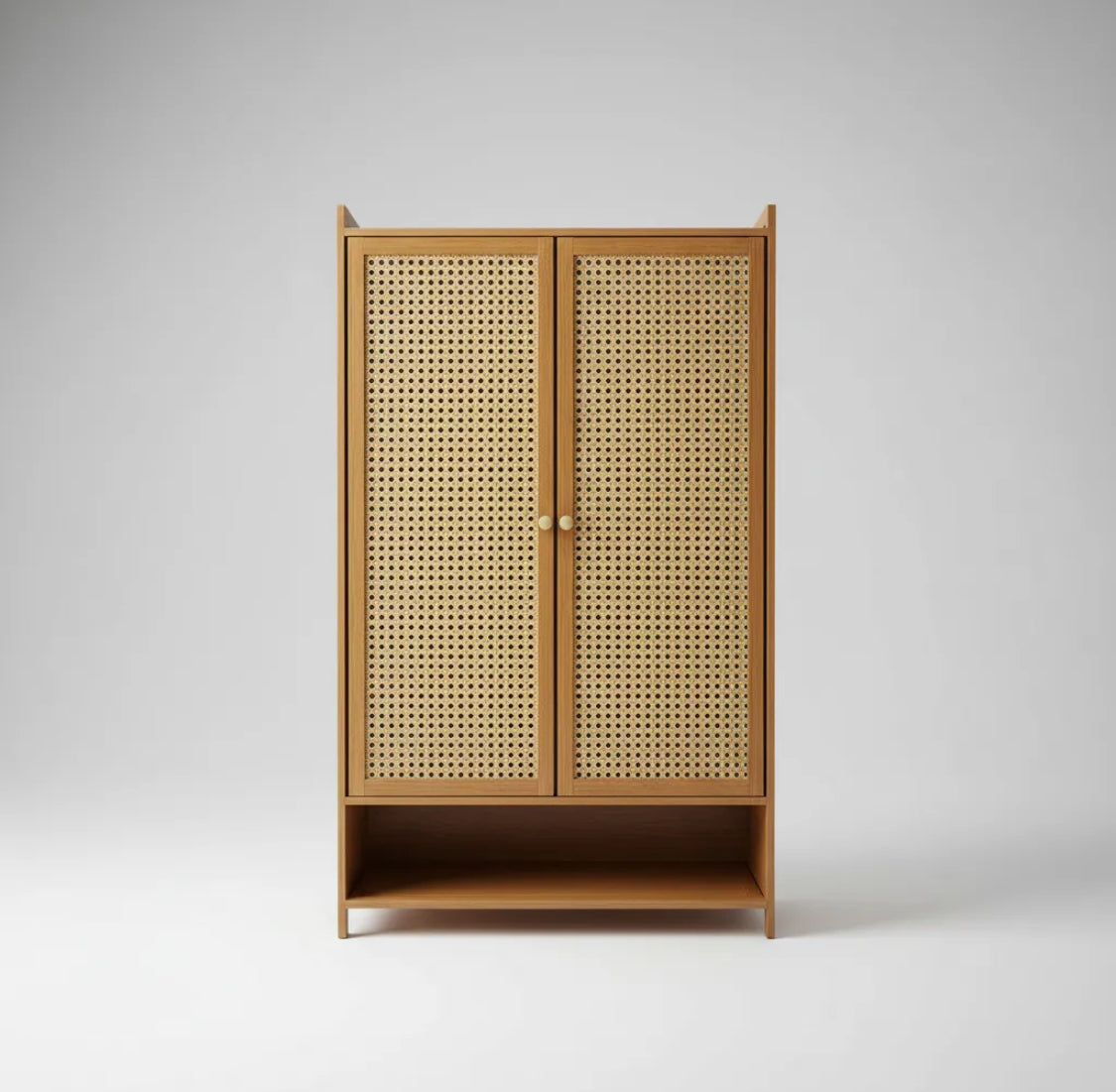 Mueble multiuso en madera y ratan