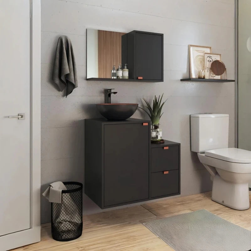 Mueble Baño Arte Cas Bacha Y Espejo Premium 15mm Gris Oscuro