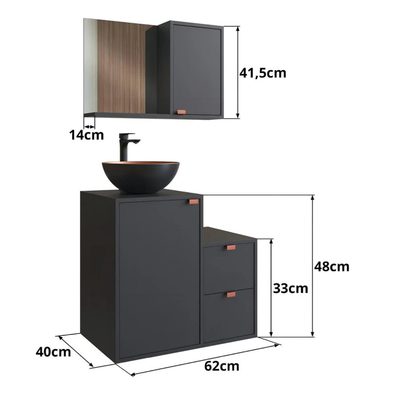 Mueble Baño Arte Cas Bacha Y Espejo Premium 15mm Gris Oscuro