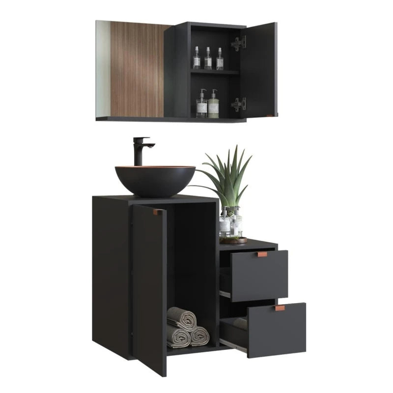 Mueble Baño Arte Cas Bacha Y Espejo Premium 15mm Gris Oscuro