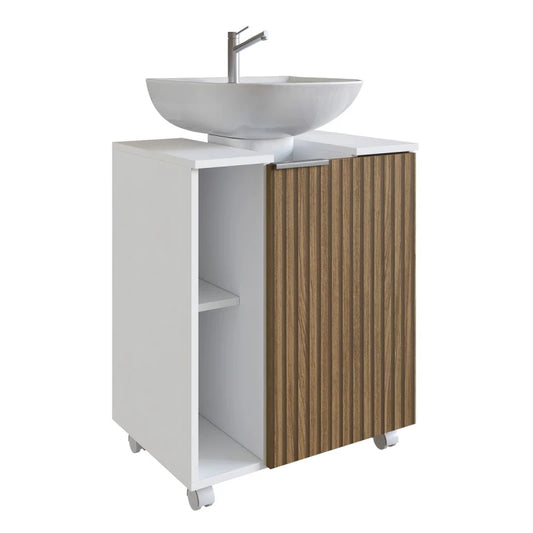 Mueble Para Baño Con 1 Puerta Y 6 Estantes Organizadores Blanco/nogal