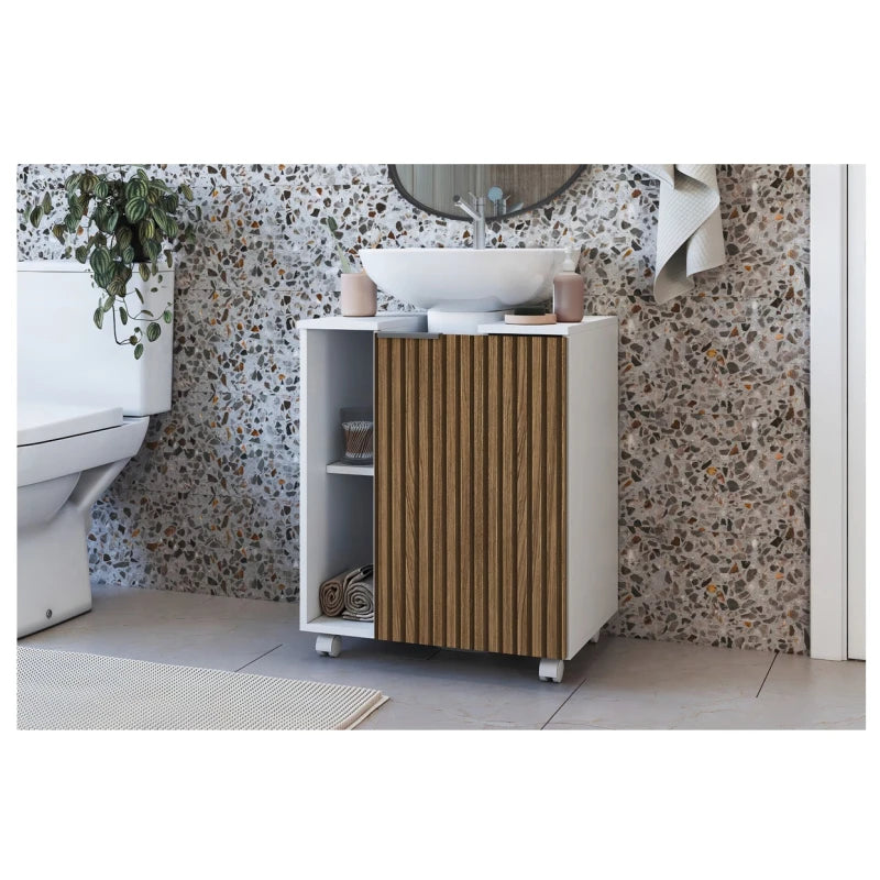 Mueble Para Baño Con 1 Puerta Y 6 Estantes Organizadores Blanco/nogal