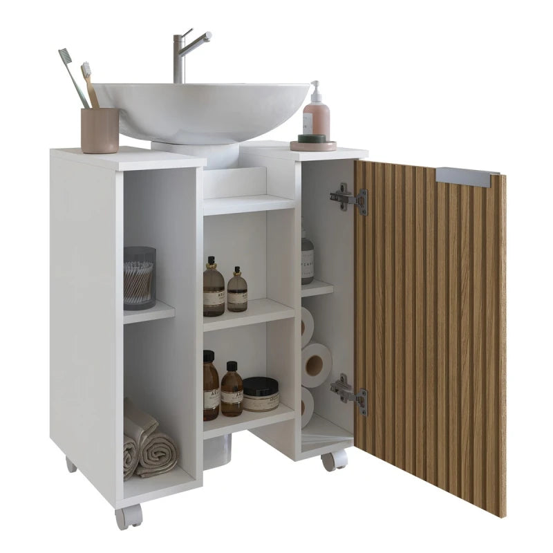 Mueble Para Baño Con 1 Puerta Y 6 Estantes Organizadores Blanco/nogal