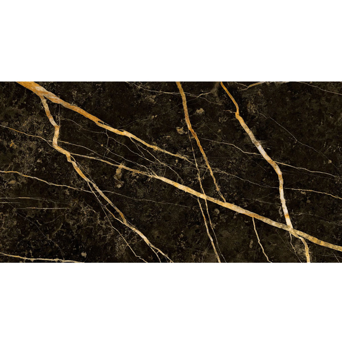 Semi Gres 62X119 Rectificado Pulido Negro Marquina Vetas Dorada